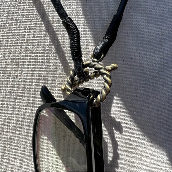 Handmade Reading Glasses Necklace Faux Leather Cord Brass Braided Style Circular - Picture 2 of 6